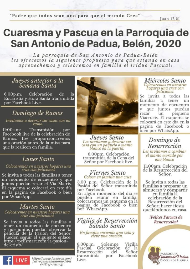 Este es el programa de actividades que puede seguir en el facebook Parroquia San Antonio de Belén.
