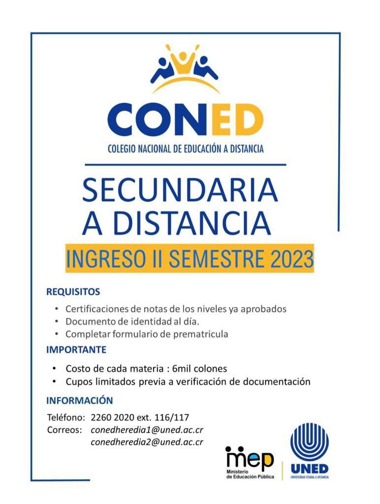 CONED Heredia abre formulario de prematrícula para educación secundaria ...