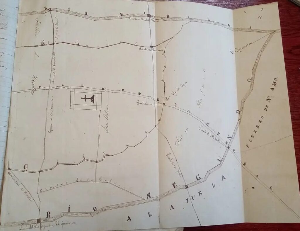 Mapa de 1862 donde se establecía el río Segundo como divisoria entre Alajuela y Belén. Foto: German Daniel Alvarado Luna.