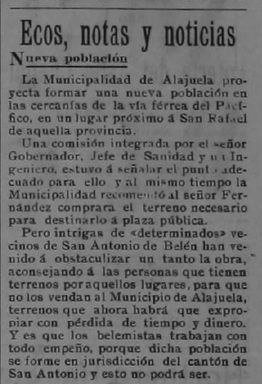 Texto sobre la intensión de Alajuela de crear una comunidad en lo que hoy es San Rafael. Foto: German Daniel Alvarado Luna.