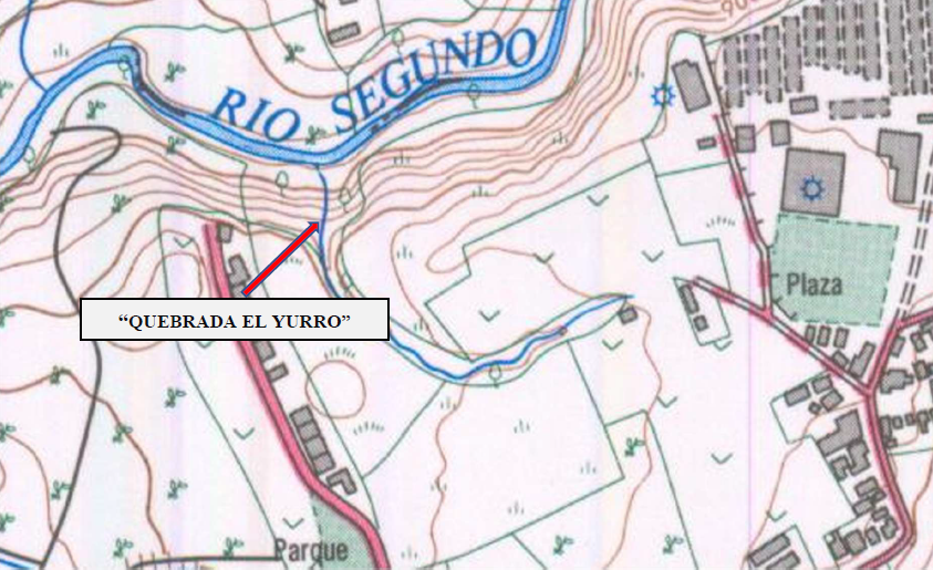 Hoja cartográfica donde se señala la ubicación de la quebrada ‘’El Yurro’’.