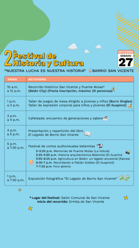 Cronograma de actividades de la segunda edición del Festival.