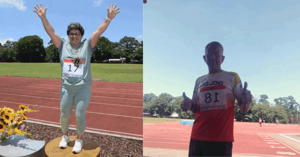 Indra Hansen y José Matamoros durante el Campeonato Nacional Master de Atletismo.