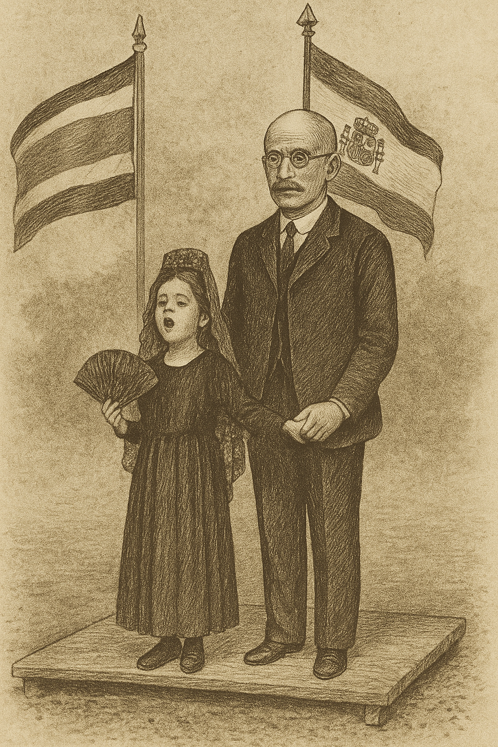 Edith Sánchez Borbón recibiendo a los invitados en la calle alrededor de la Estación. Imagen generada con IA a partir de las descripciones de la propia Edith.