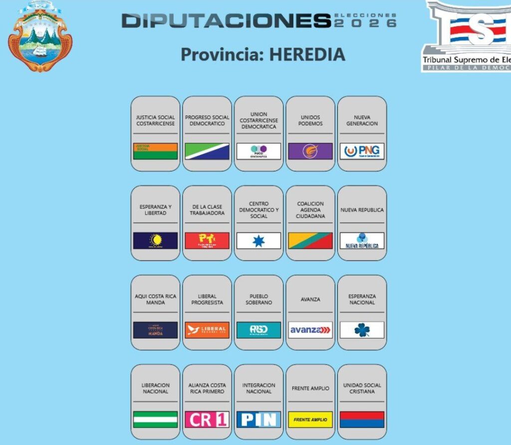 Papeleta de diputaciones para la provincia de Heredia. Imagen: TSE.