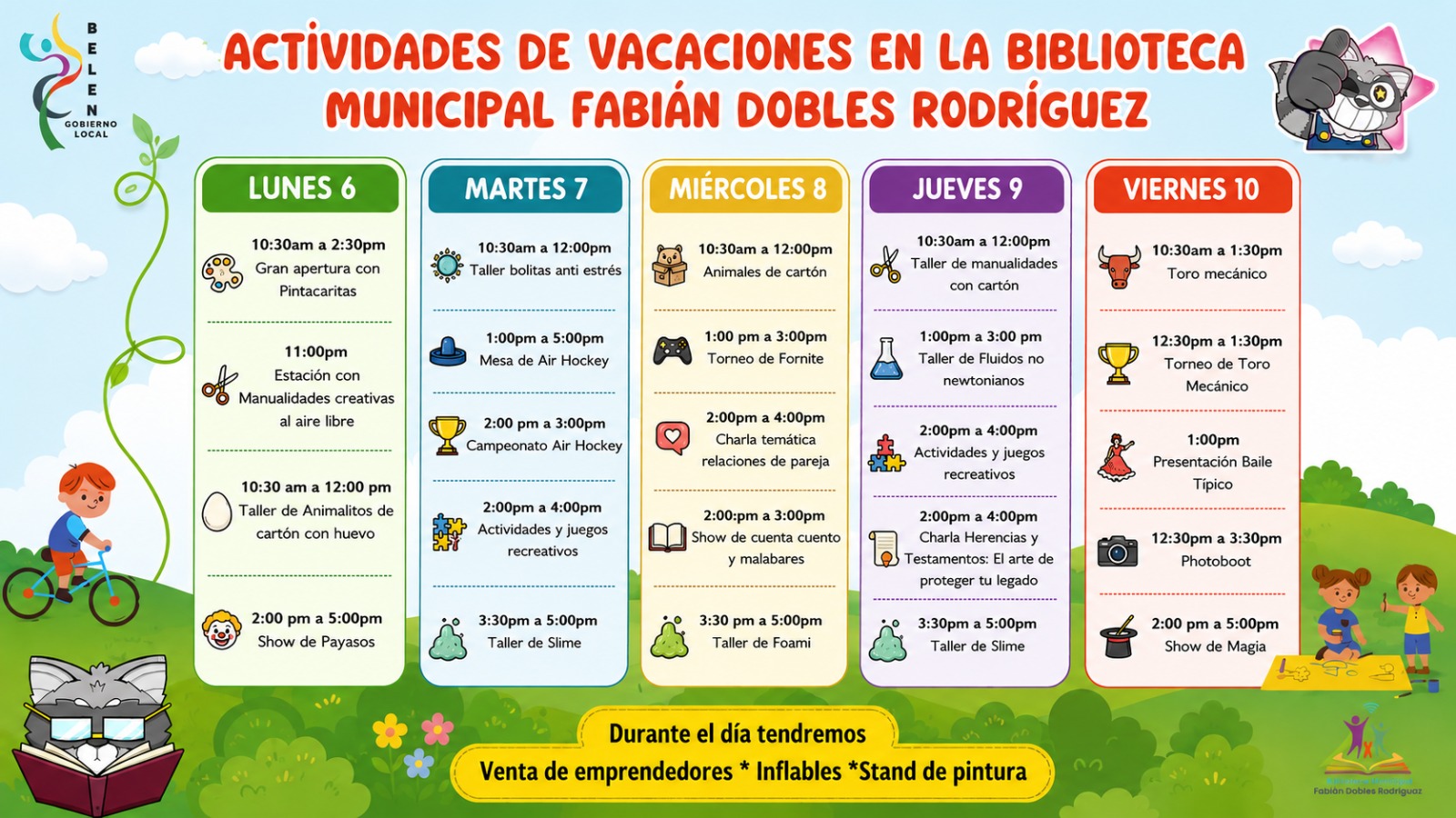 Cronograma de actividades para todo público durante vaciones de medio periodo. 